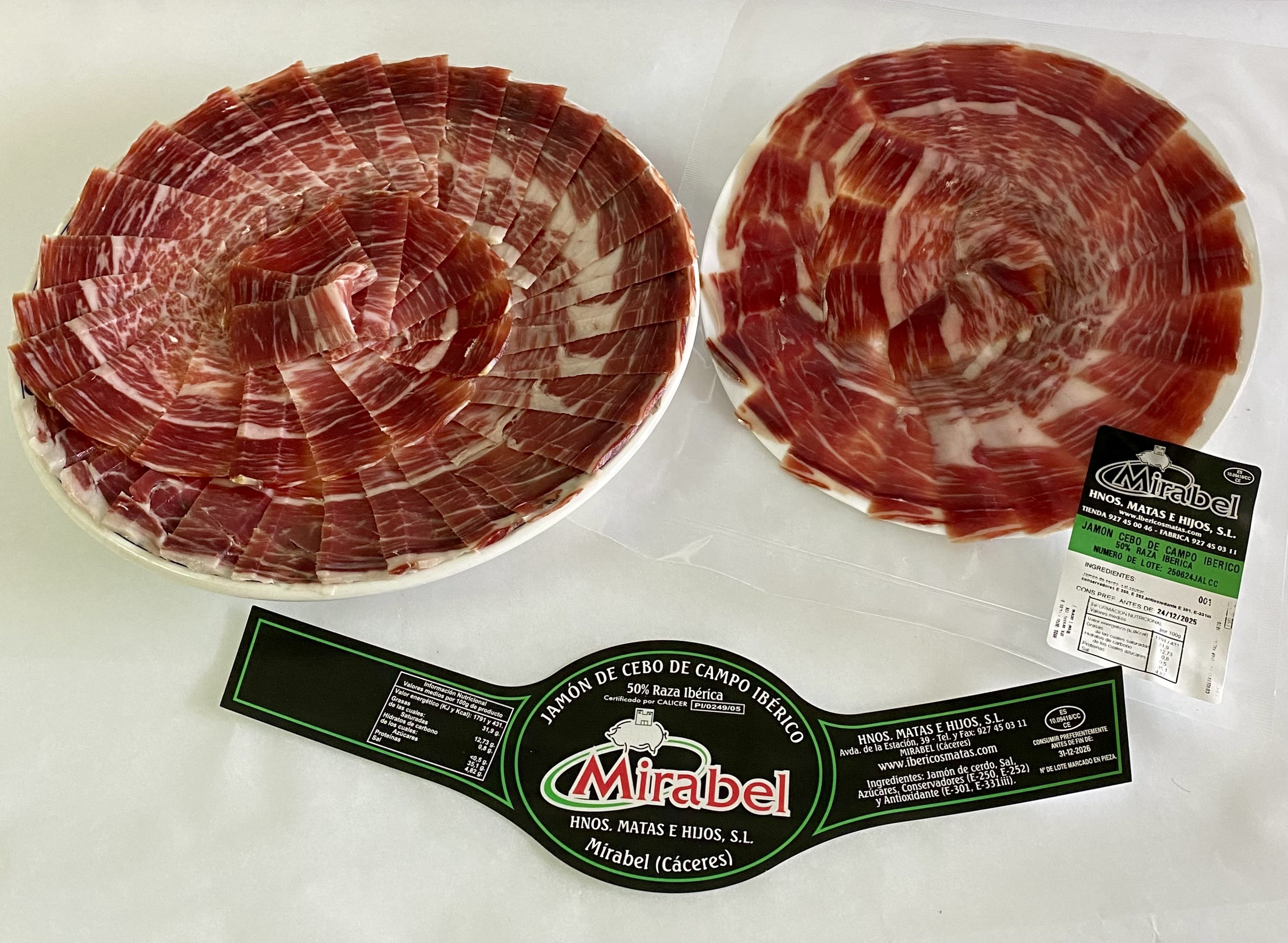 JAMON CEBO DE CAMPO IBERICO CORTADO A MANO. 50% RAZA IBÉRICA